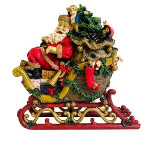 Christmas Figurine Santa Sleigh Ride Decoration Elf Tree Toys Original Box 9x9